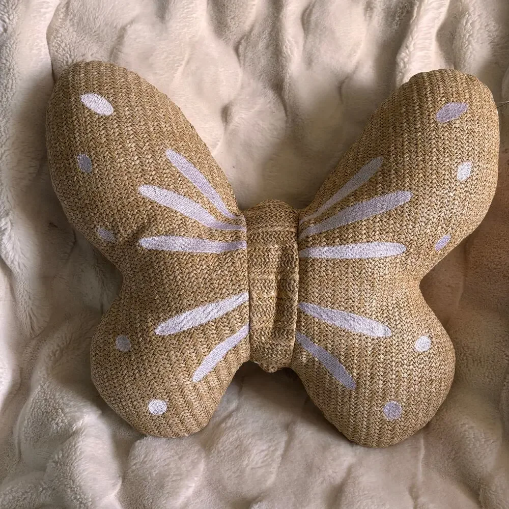 Faux Straw Butterfly Plush Decorative Pillow
